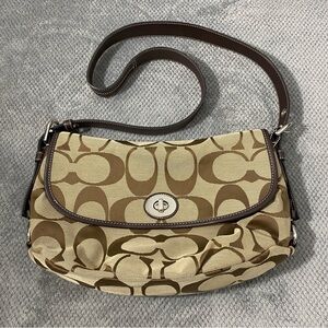Vintage Coach Shoulder Bag Purse Brown Tan Purple